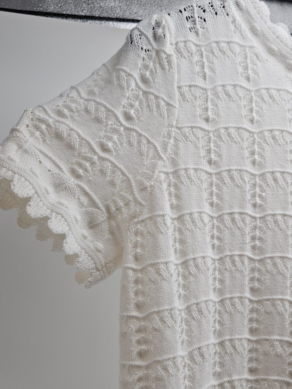 Zesica White Open Knit Crochet Sweater Top Scalloped Cottagecore Romantic - Picture 9 of 12